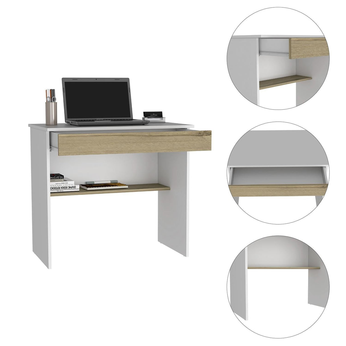 Escritorio Ohio Blanco 80 cm con Un Cajón y Entrepaños - Escritorios | Bylmo