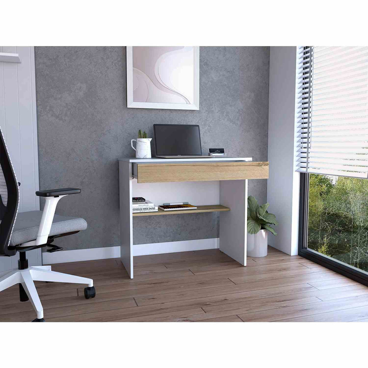 Escritorio Ohio Blanco 80 cm con Un Cajón y Entrepaños - Escritorios | Bylmo