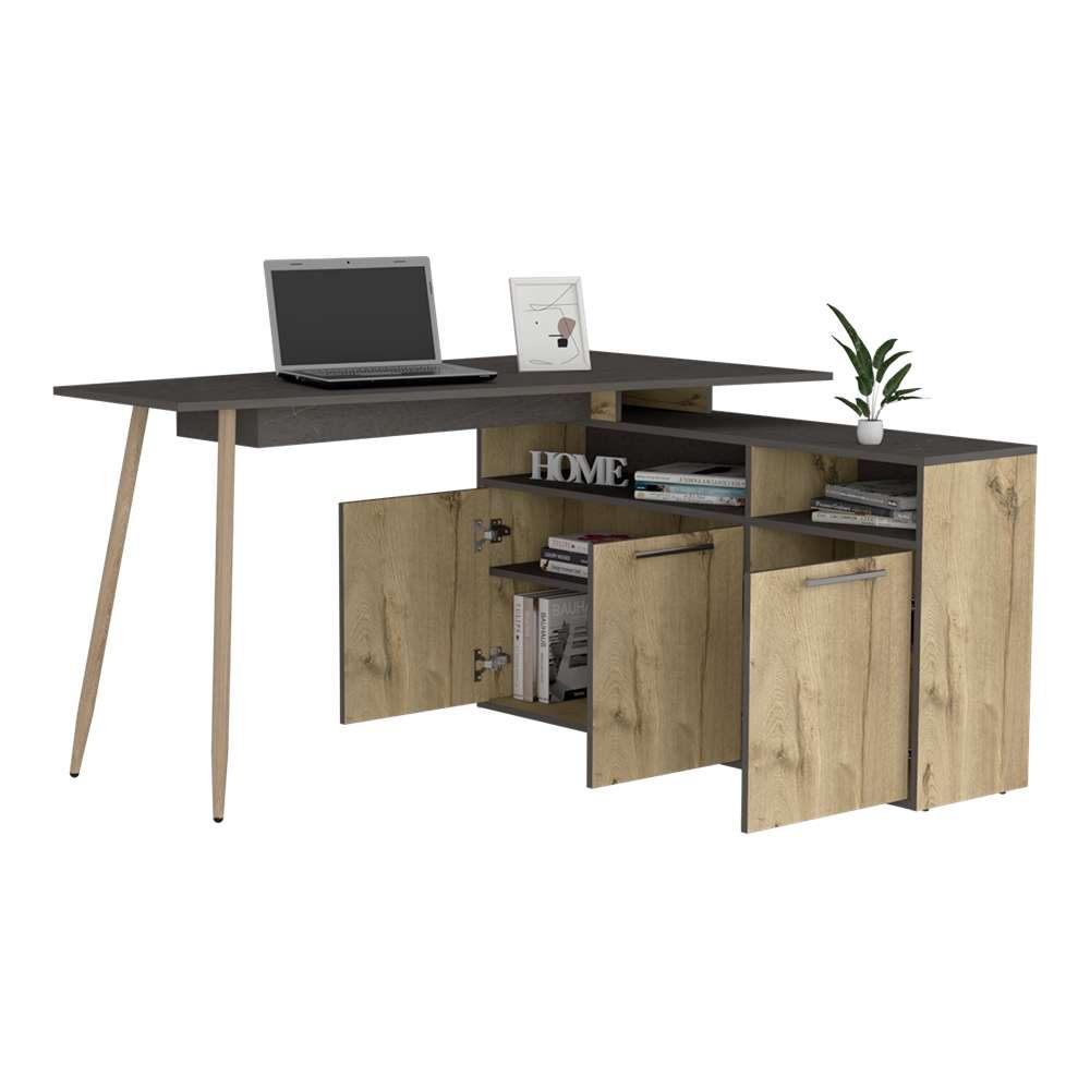 Escritorio en L Singapur Duna 103 cm con Puertas y Entrepaños - Escritorios y Archivadores | Bylmo