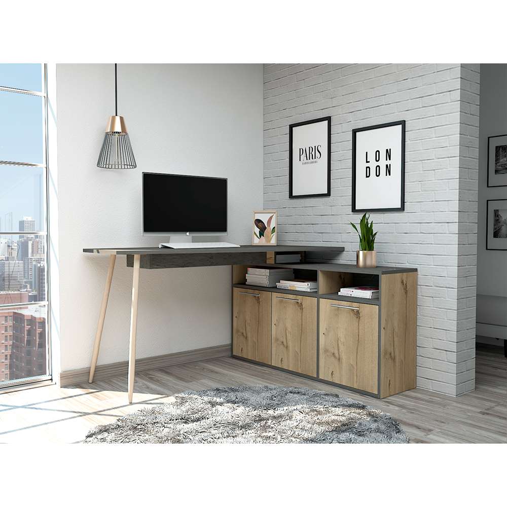 Escritorio en L Singapur Duna 103 cm con Puertas y Entrepaños - Escritorios y Archivadores | Bylmo