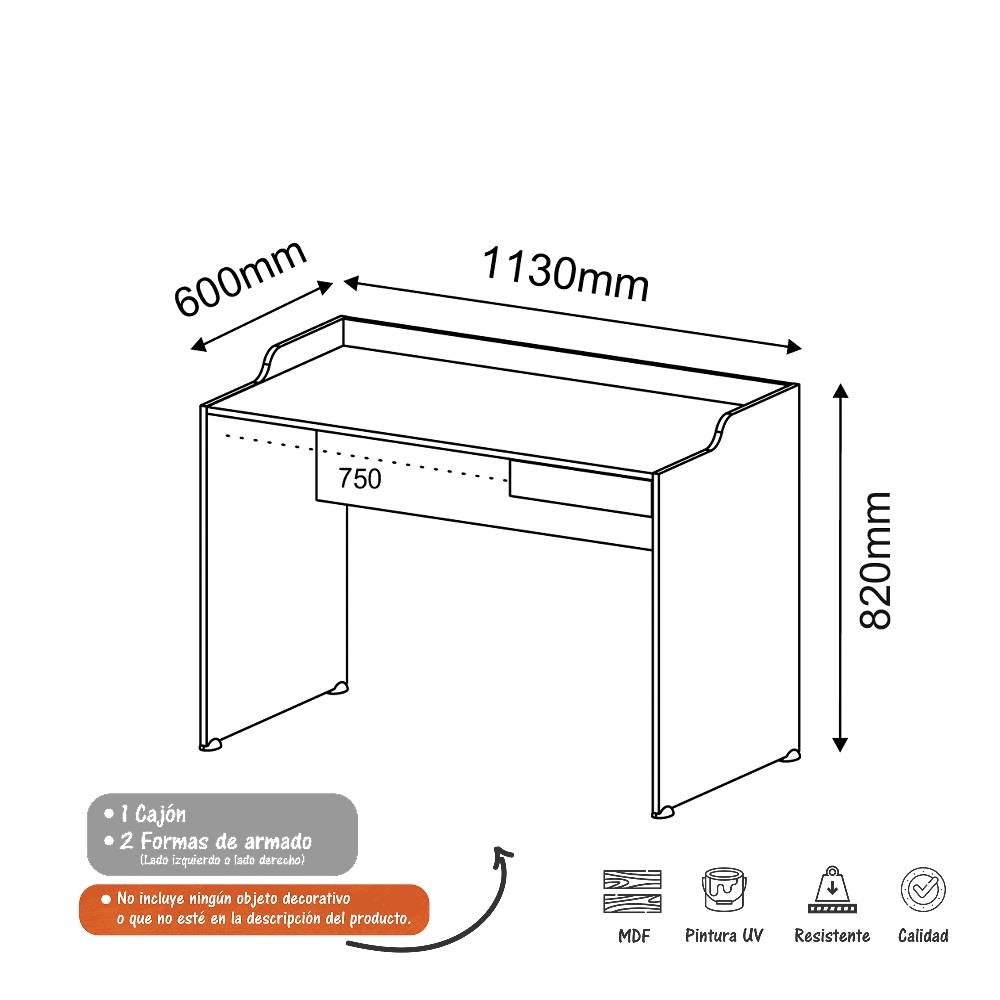 Escritorio Slim Blanco 113 cm con Cajón - Escritorios y Archivadores | Bylmo