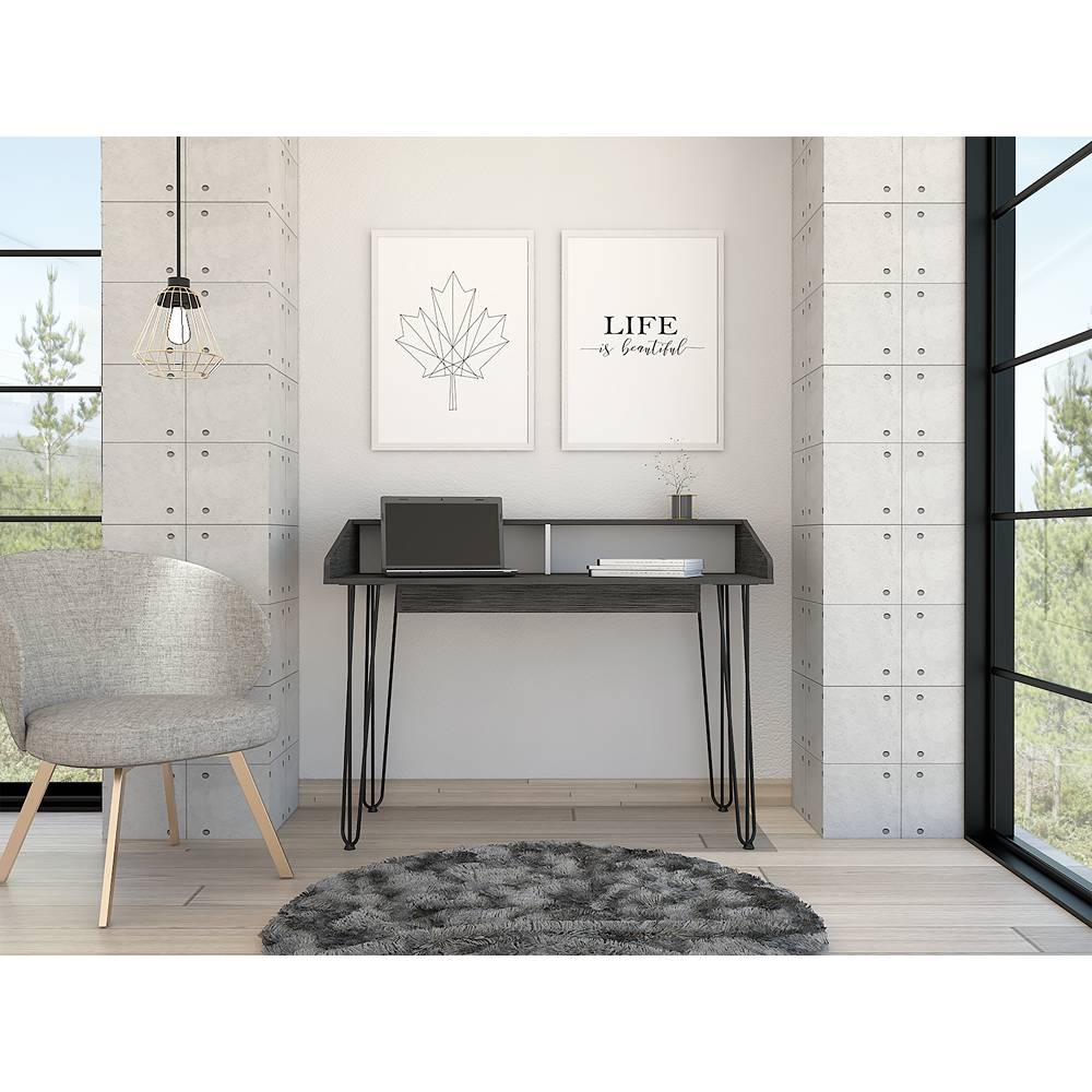 Escritorio Dallas Roble Gris y Blanco 120 cm Minimalista - Escritorios y Archivadores | Bylmo