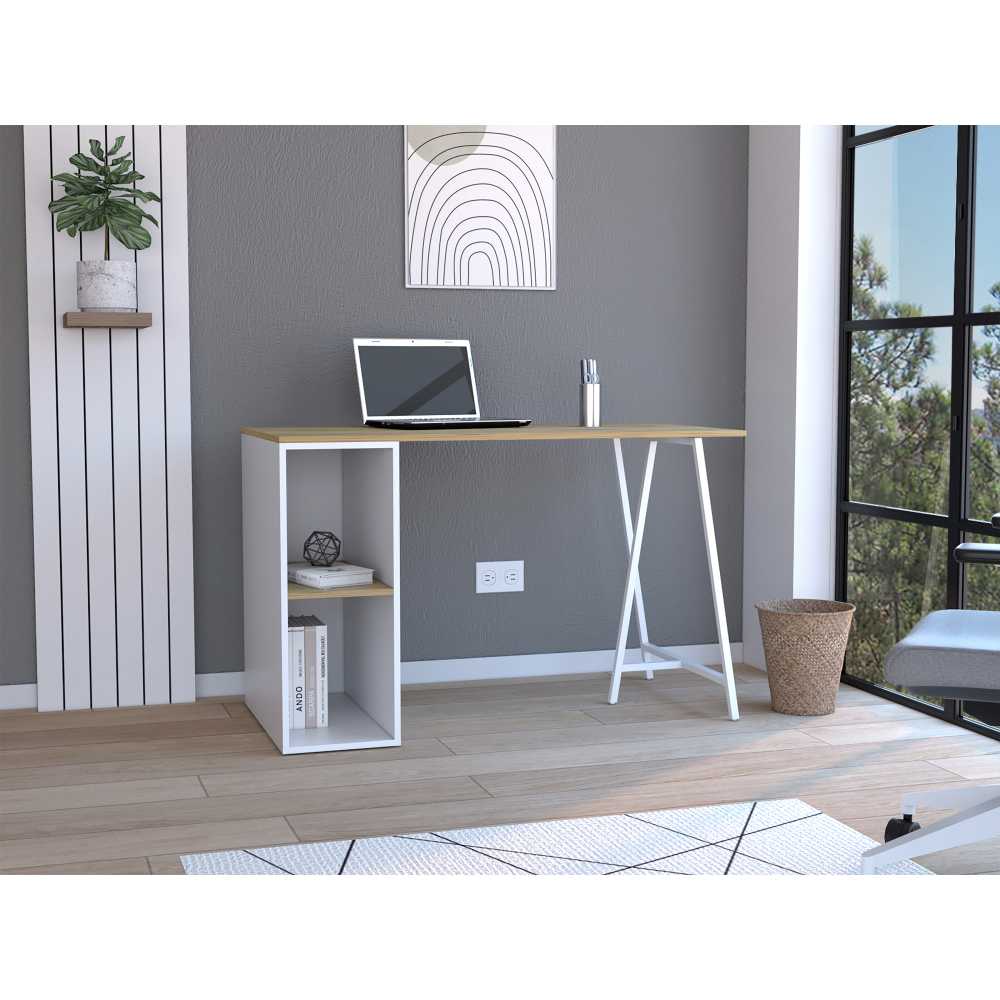 Escritorio Tubular Macadamia 120 cm con Entrepaños - Escritorios y Archivadores | Bylmo