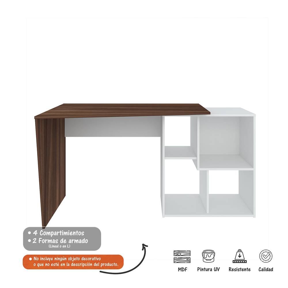 Escritorio Transformable Urban Blanco 143 cm con Biblioteca - Escritorios y Archivadores | Bylmo