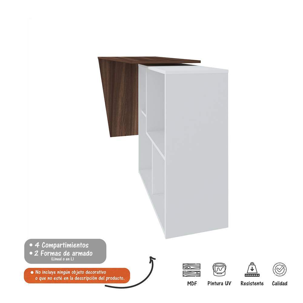 Escritorio Transformable Urban Blanco 143 cm con Biblioteca - Escritorios y Archivadores | Bylmo