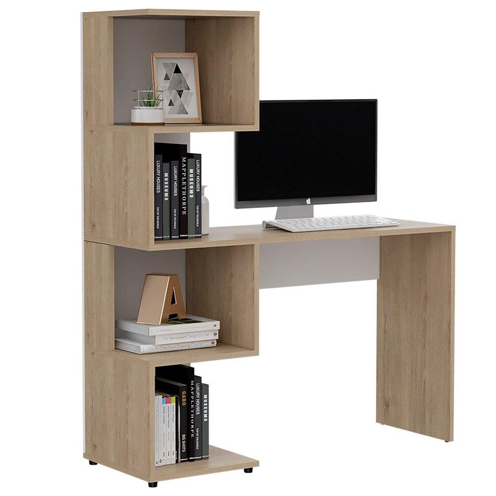 Escritorio Vik Rovere y Blanco 120x144.6cm sin Cajones y con Organizador de Libros - Escritorios y Archivadores | Bylmo