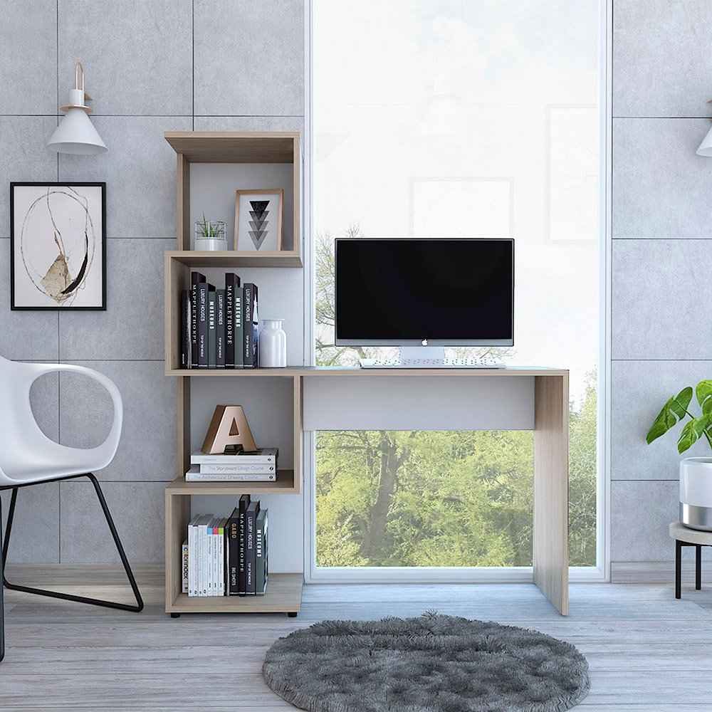 Escritorio Vik Rovere y Blanco 120x144.6cm sin Cajones y con Organizador de Libros - Escritorios y Archivadores | Bylmo