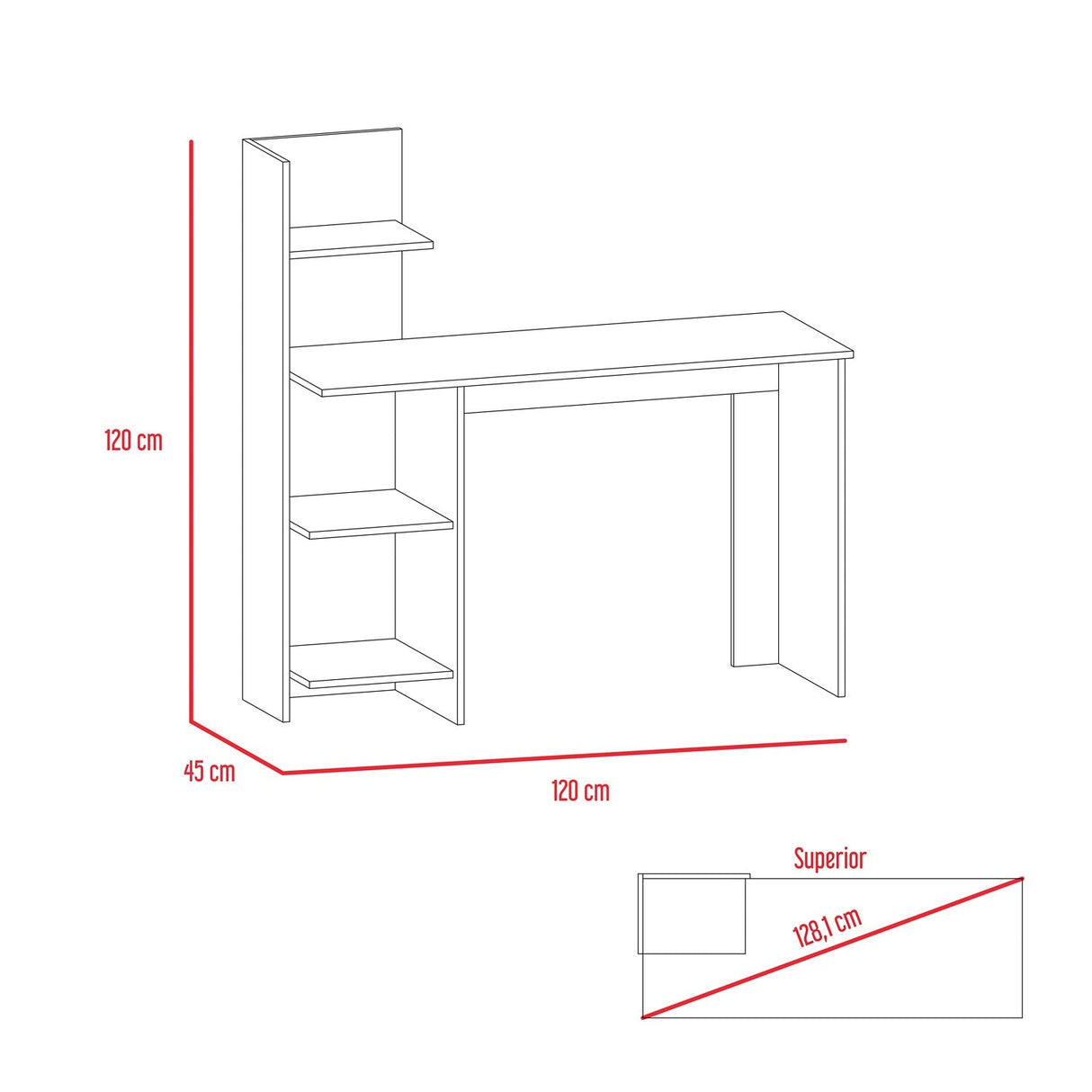 Escritorio Vilna Blanco 120x121cm sin Cajones y con Organizador de Libros - Escritorios | Bylmo