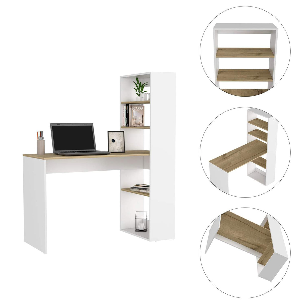 Escritorio Z120 Blanco 120 cm con Estantería - Escritorios | Bylmo