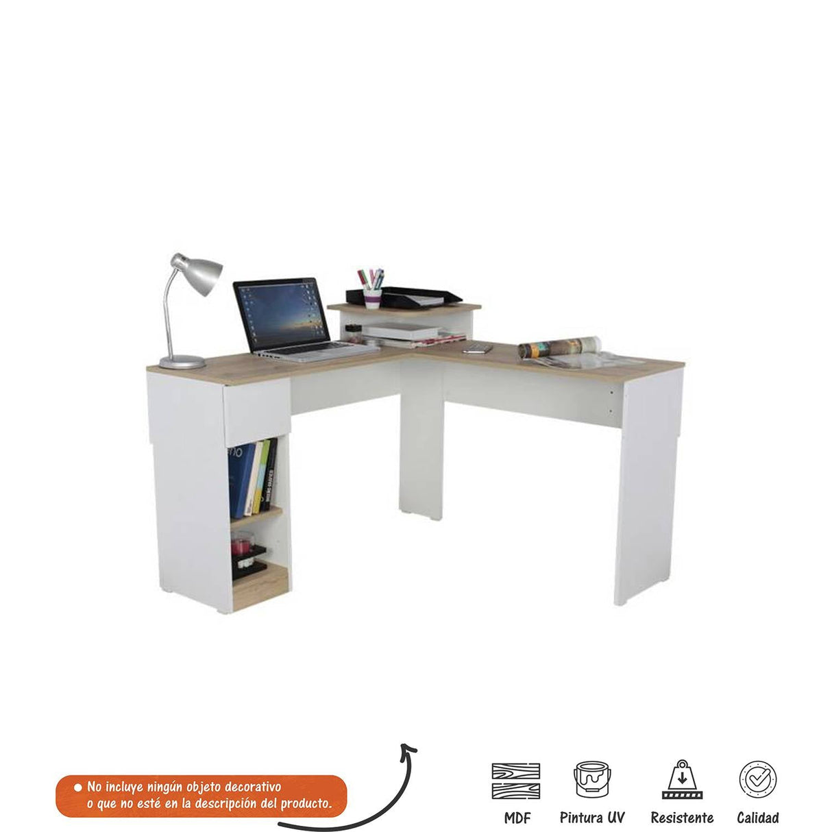 Escritorio en L Veneza Duna 120.9x73cm Con Un Cajón y con Organizador de Libros - Escritorios | Bylmo