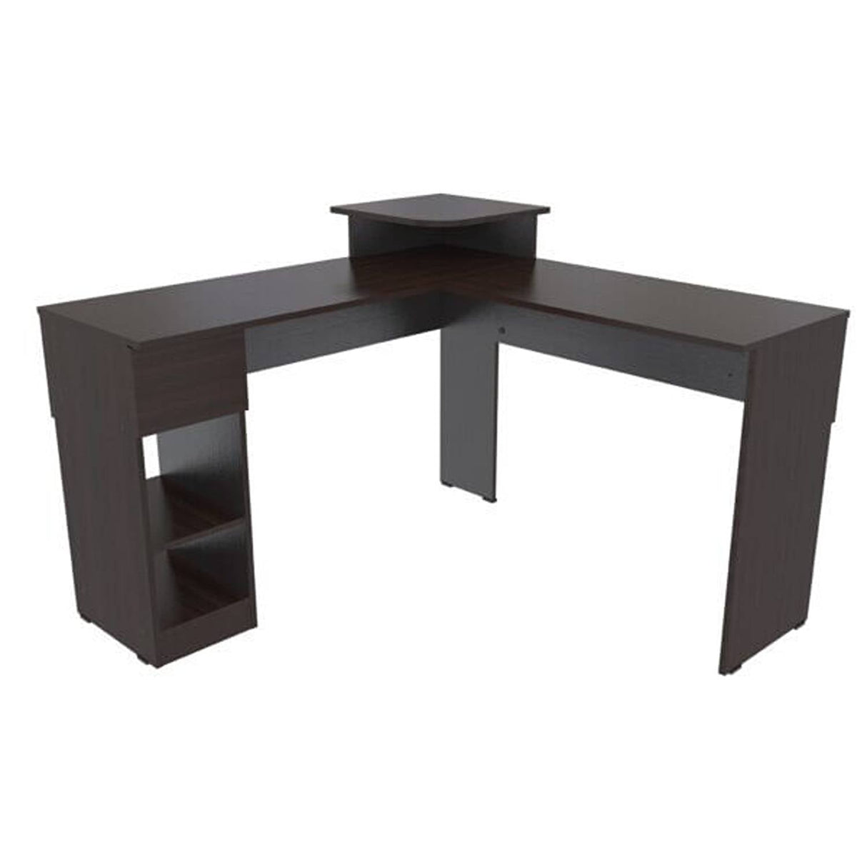 Escritorio en L Veneza Wengue 120.9x86.6cm Con Un Cajón y con Organizador de Libros - Escritorios | Bylmo