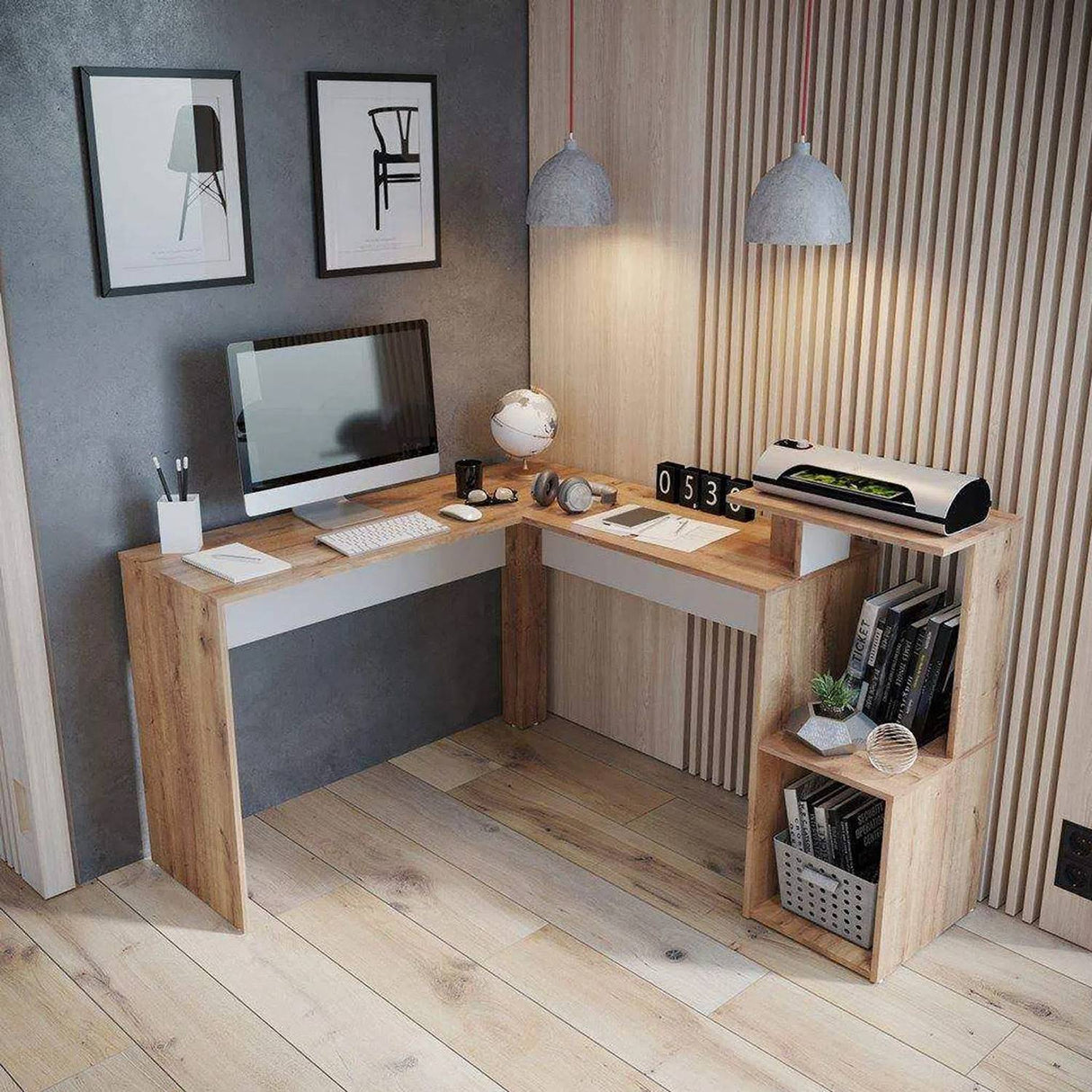 Escritorio biblioteca en L 120x141cm Malta - Duna - Escritorios | Bylmo