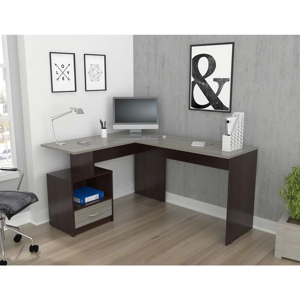 Escritorio en L Cibeles Wengue 150 cm con Cajón Lateral - Oficina | Bylmo