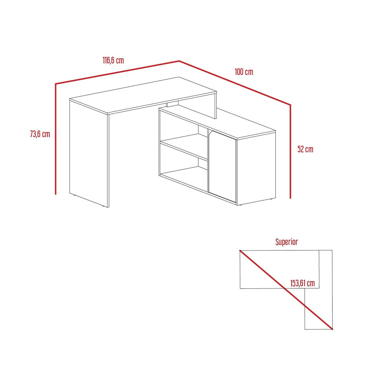 Escritorio en L Rennes Ceniza 117 cm con Dos Entrepaños y Una Puerta - Escritorios | Bylmo