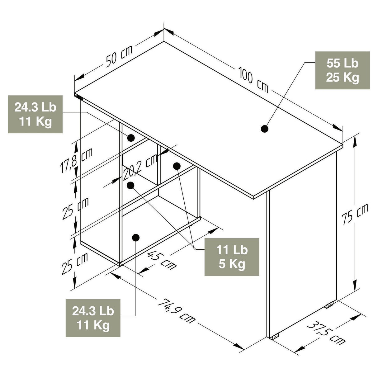 Escritorio ES9903 Tabaco 100x100cm sin Cajones y con Organizador de Libros - Oficina | Bylmo