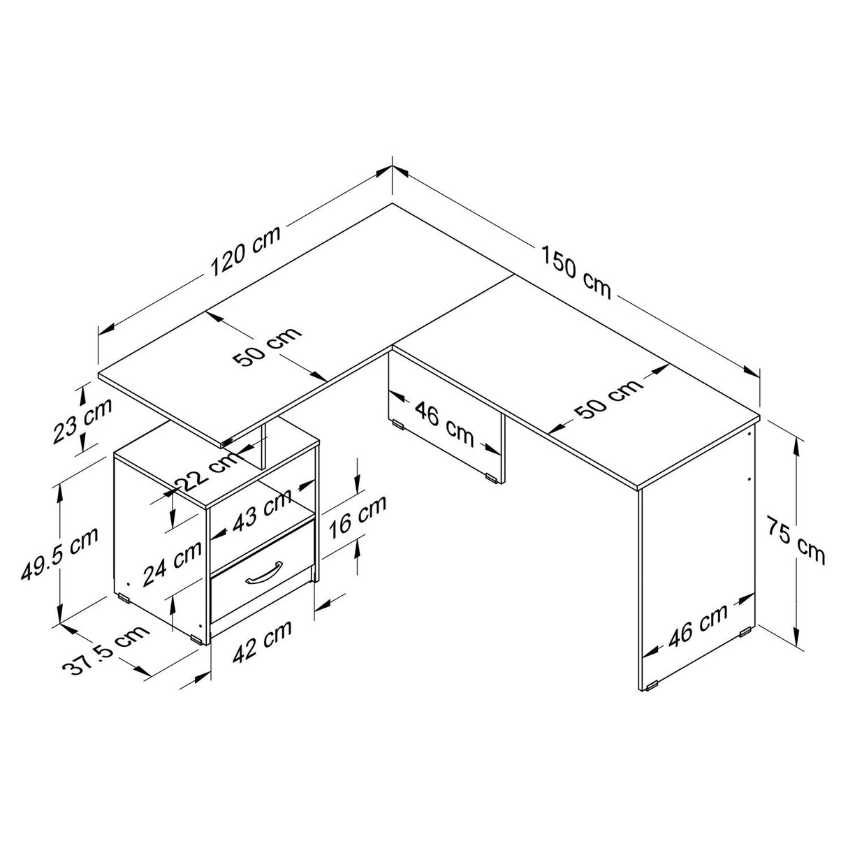 Escritorio en L Cibeles Arena 150 cm con Cajón Lateral - Oficina | Bylmo