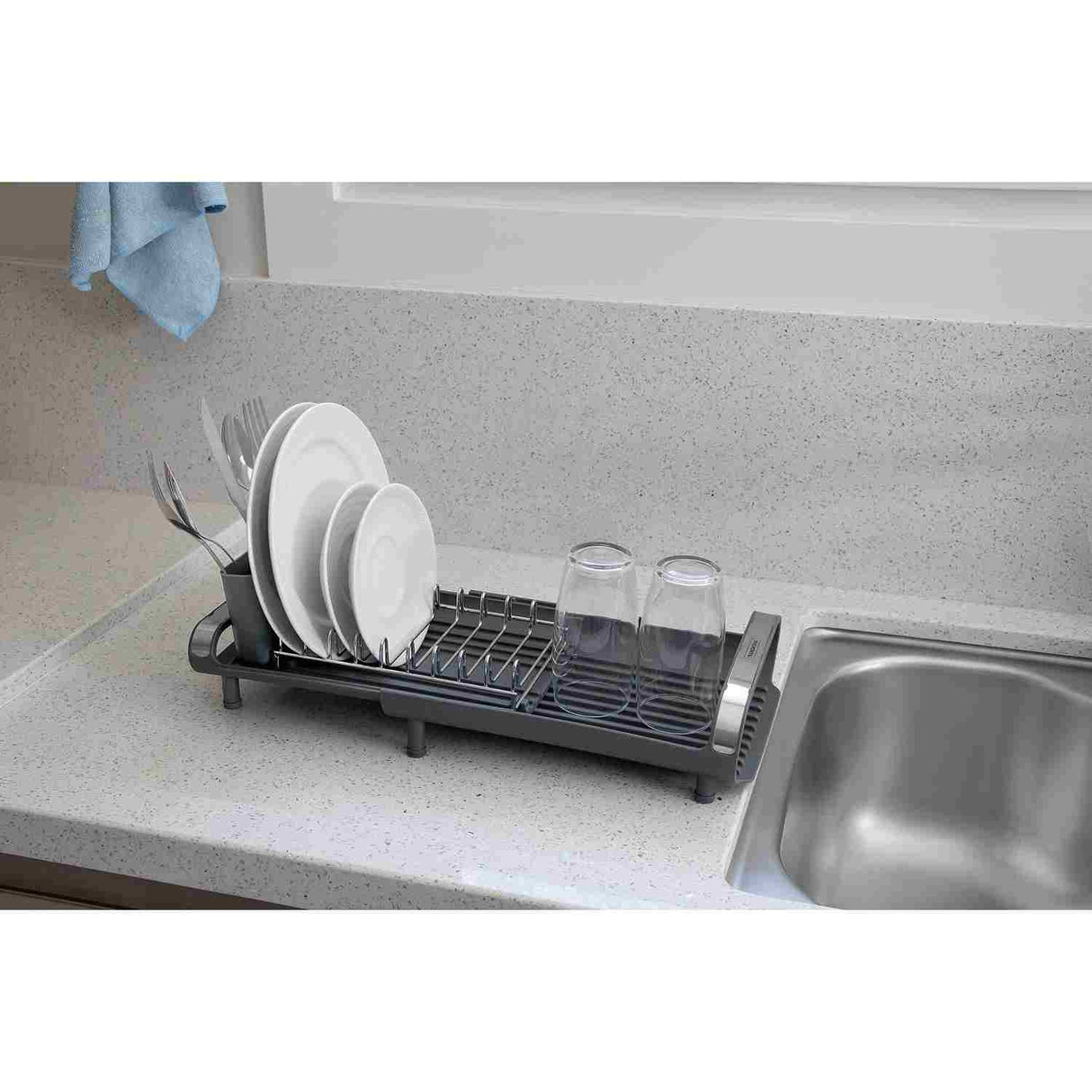 Escurridor para Vajillas Rectangular Crisa Grafito 10 cm con Portacubiertos Compacto - Utensilios y Accesorios | Bylmo