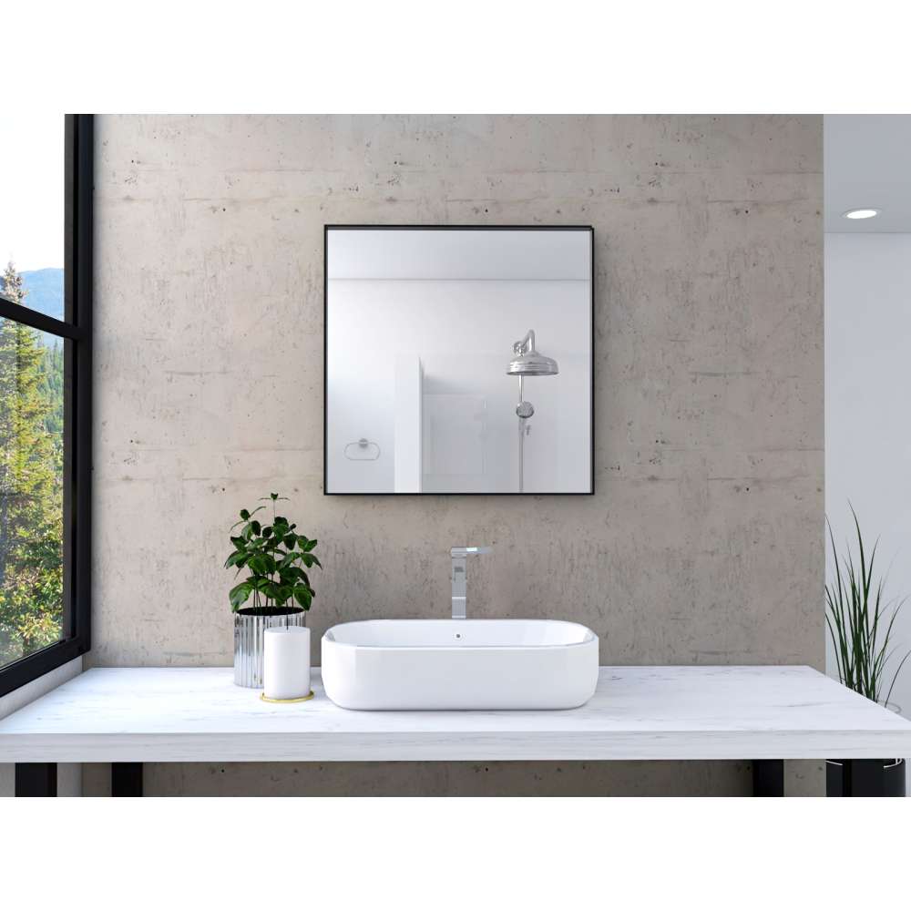 Espejo de Baño Ambar Negro 58x58cm Cuadrado y con Marco Metalico - Espejos de Baño | Bylmo