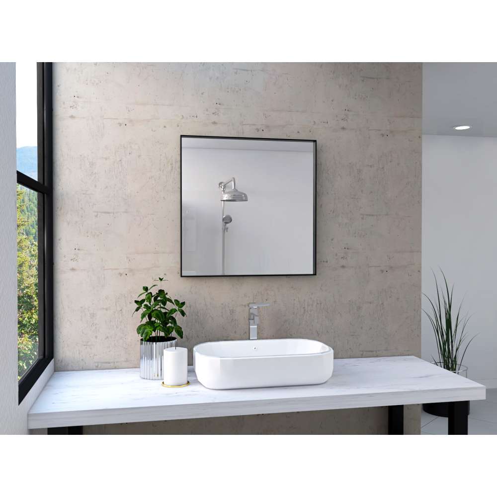 Espejo de Baño Ambar Negro 58x58cm Cuadrado y con Marco Metalico - Espejos de Baño | Bylmo