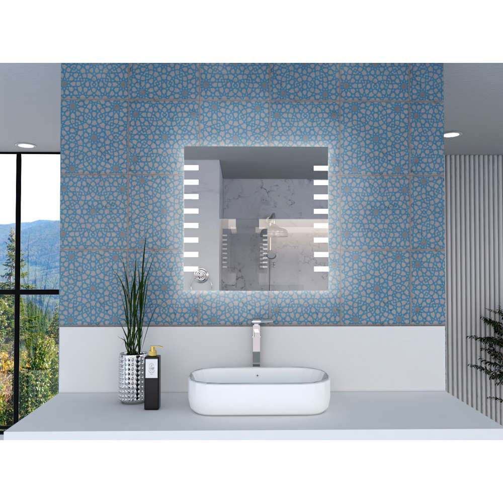 Espejo de Baño Led Touch Cairo Plateado 60x60cm Cuadrado con Sandblasting - Espejos de Baño | Bylmo