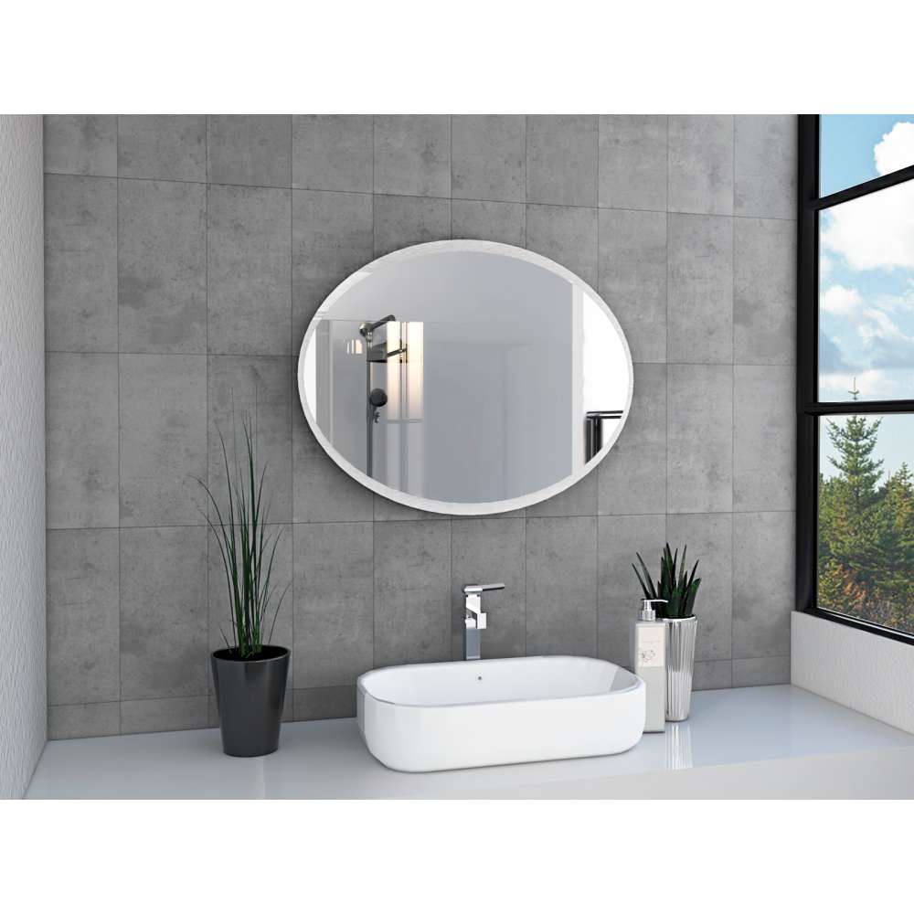 Espejo de Baño Horus Plateado 70x55cm Ovalado con Biselado - Espejos de Baño | Bylmo