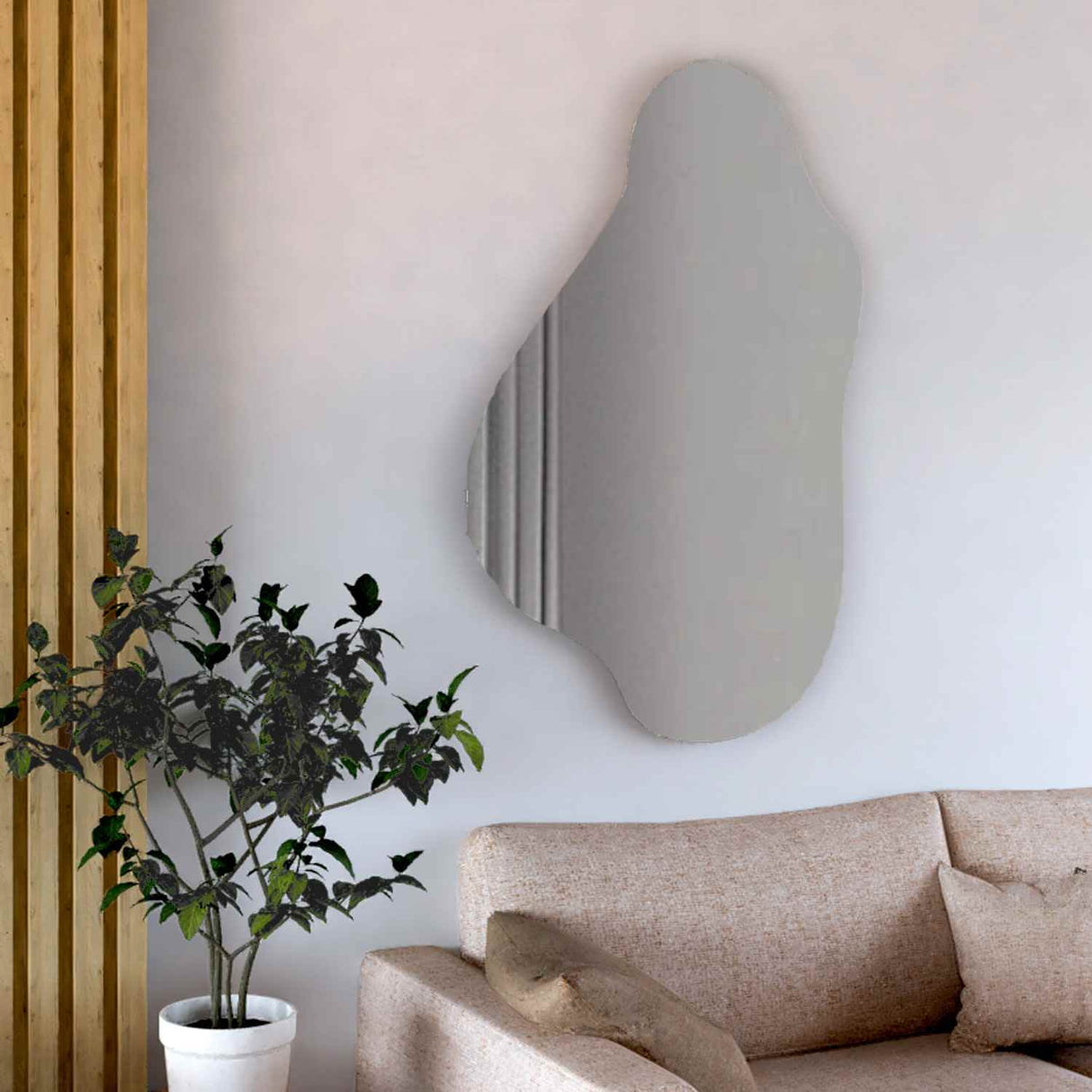 Espejo de Pared Maya Plateado 72x110cm Asimetrico sin Marco - Espejos Decorativos | Bylmo