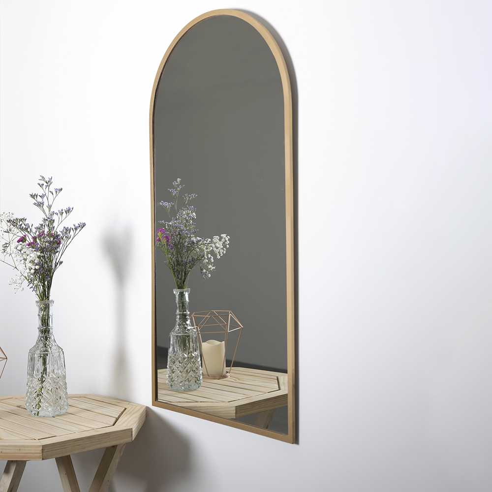 Espejo de Pared Dorado 50x100cm Arco Superior con Marco En Madera - Espejos Decorativos | Bylmo