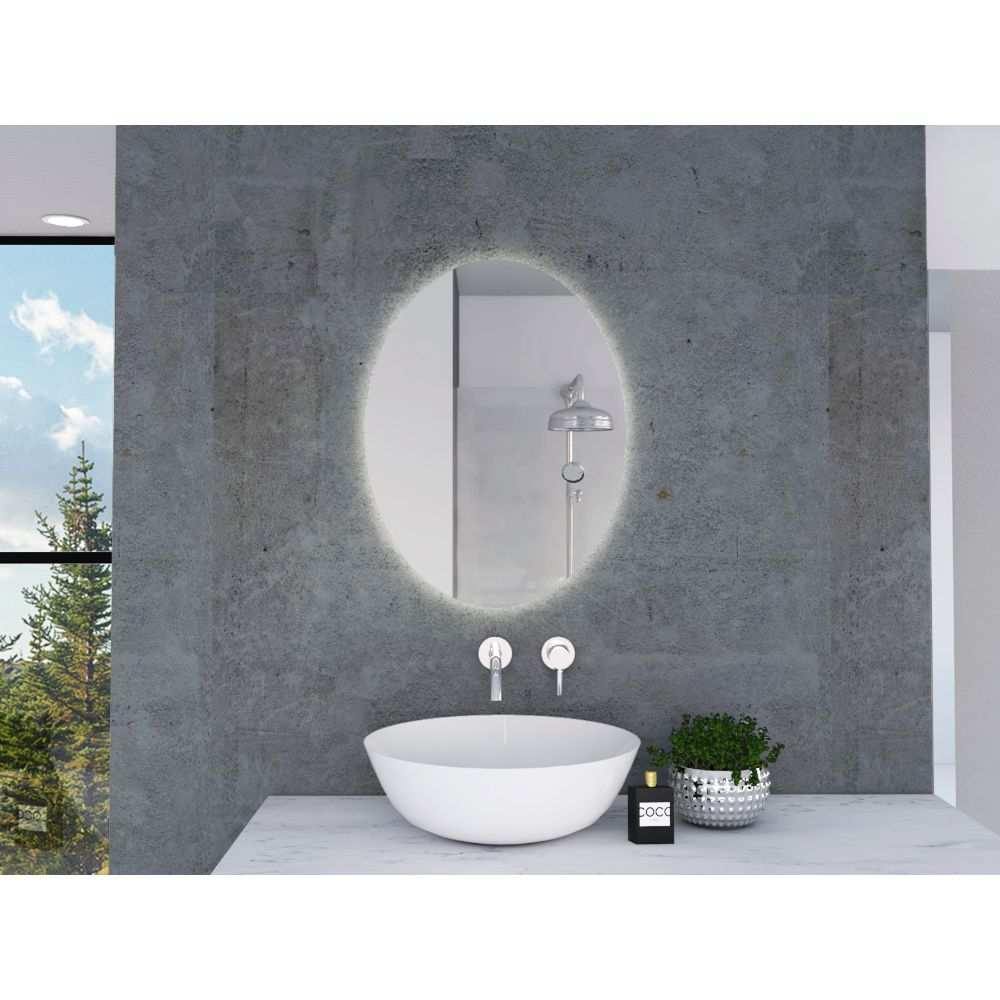 Espejo de Baño Napoli Plateado 45x60cm Ovalado con Biselado y con Iluminiación Led - Espejos de Baño | Bylmo