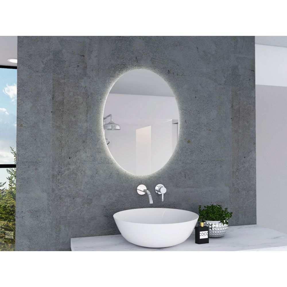 Espejo de Baño Napoli Plateado 45x60cm Ovalado con Biselado y con Iluminiación Led - Espejos de Baño | Bylmo