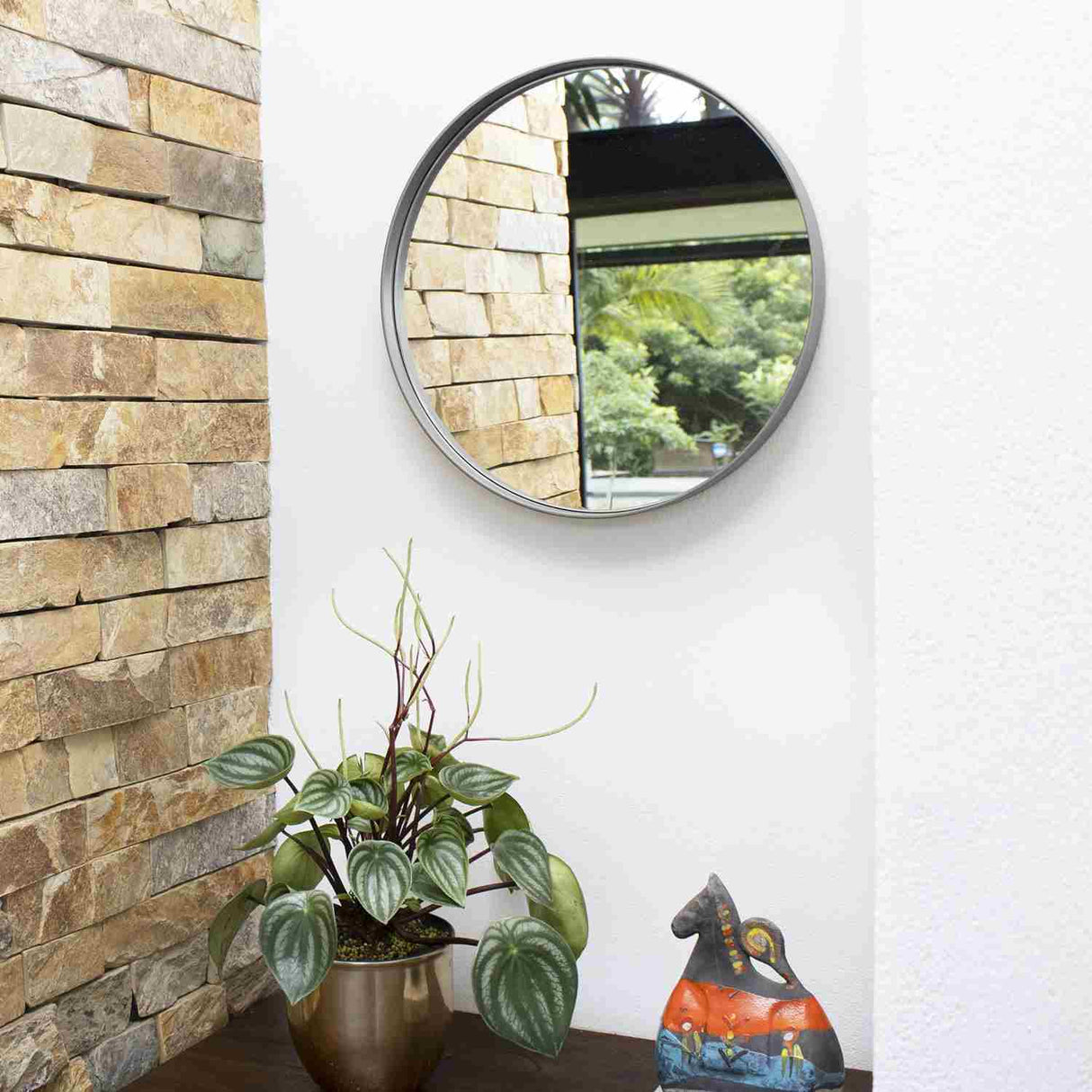 Espejo de Pared Osaka Plata 50x50cm Redondo con Marco Metalico - Espejos Decorativos | Bylmo