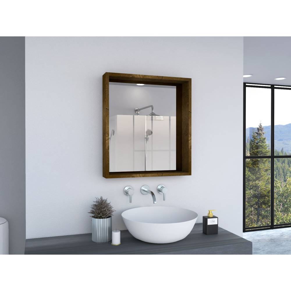 Espejo de Baño Parma Cafe 53.6x63.6cm Cuadrado y con Marco En Madera - Espejos de Baño | Bylmo