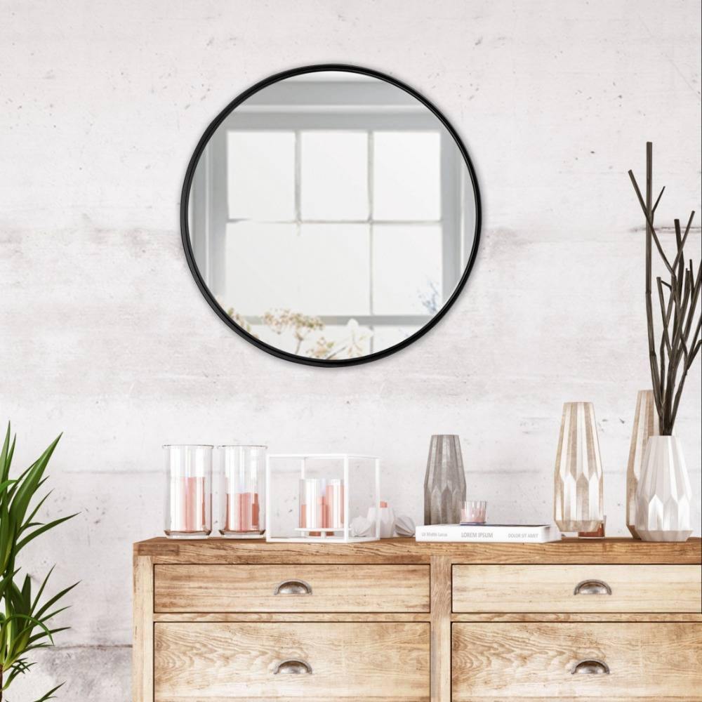 Espejo de Pared Negro 60x60cm Redondo con Marco Metalico - Espejos Decorativos | Bylmo