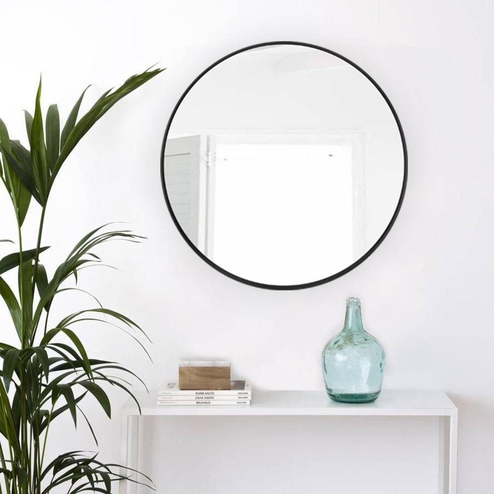 Espejo de Pared Negro 80x80cm Redondo con Marco Metálico - Espejos Decorativos | Bylmo
