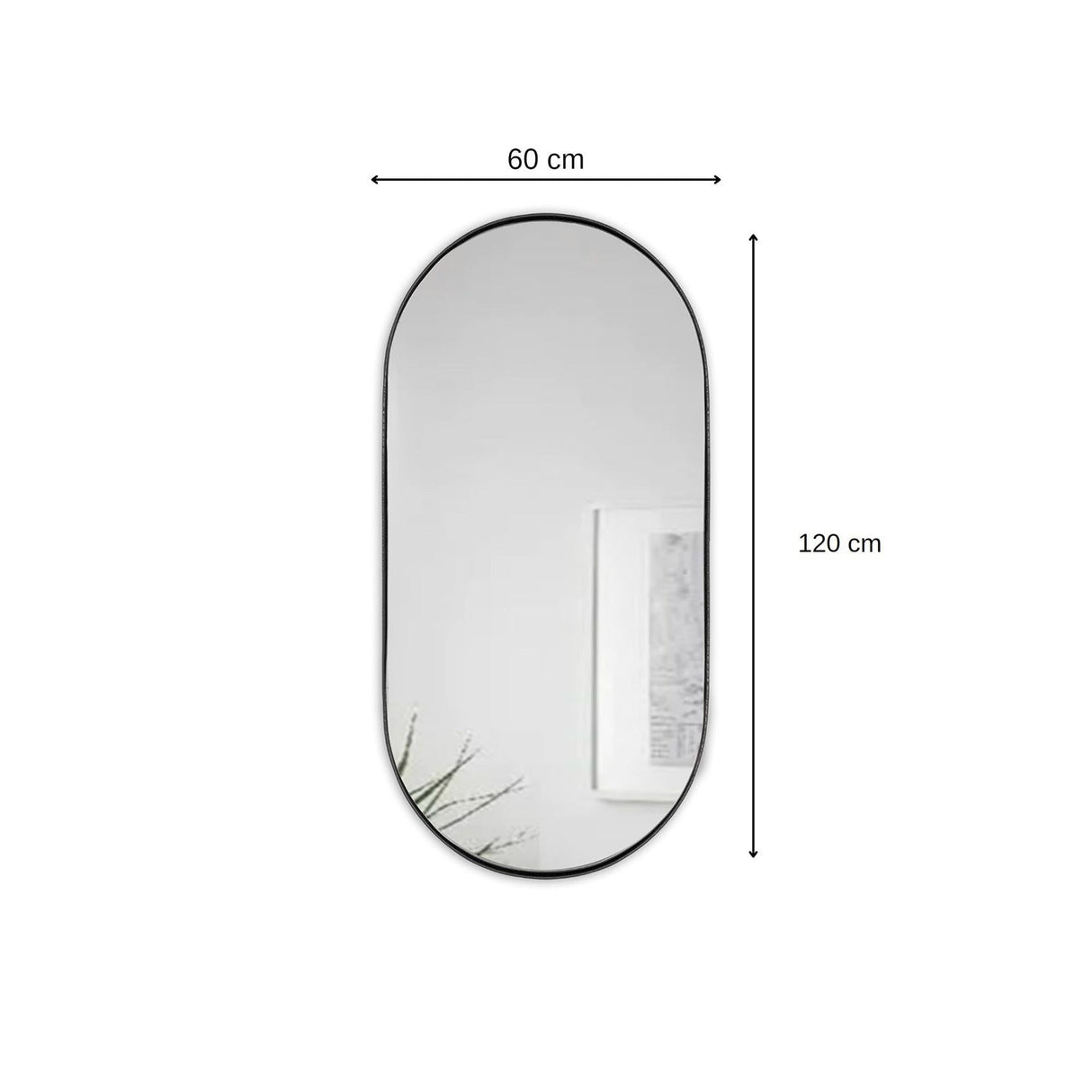 Espejo de Pared Negro 60x120cm Ovalado con Marco Metalico - Espejos Decorativos | Bylmo