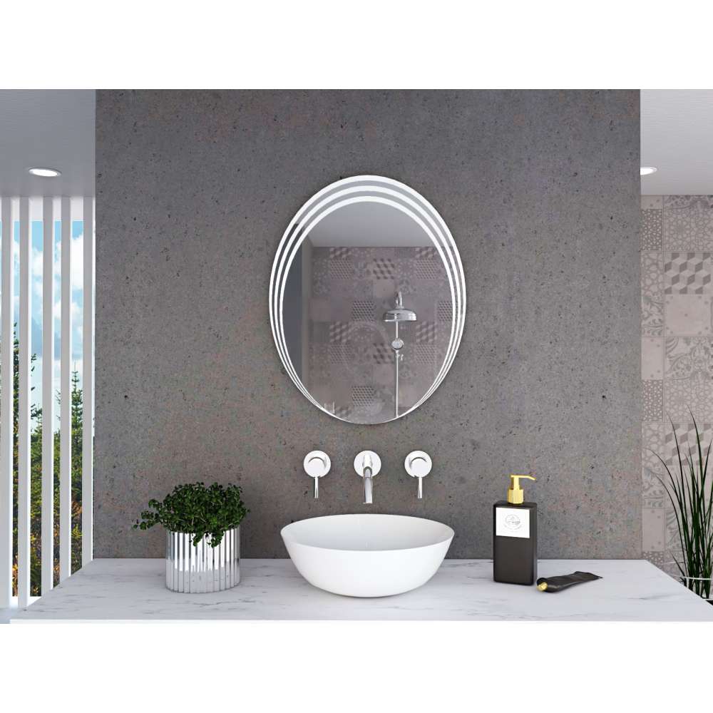 Espejo de Baño Zahara Plateado 55x70cm Redondo - Espejos de Baño | Bylmo
