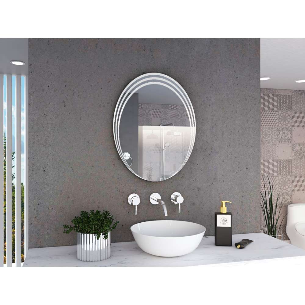 Espejo de Baño Zahara Plateado 55x70cm Redondo - Espejos de Baño | Bylmo