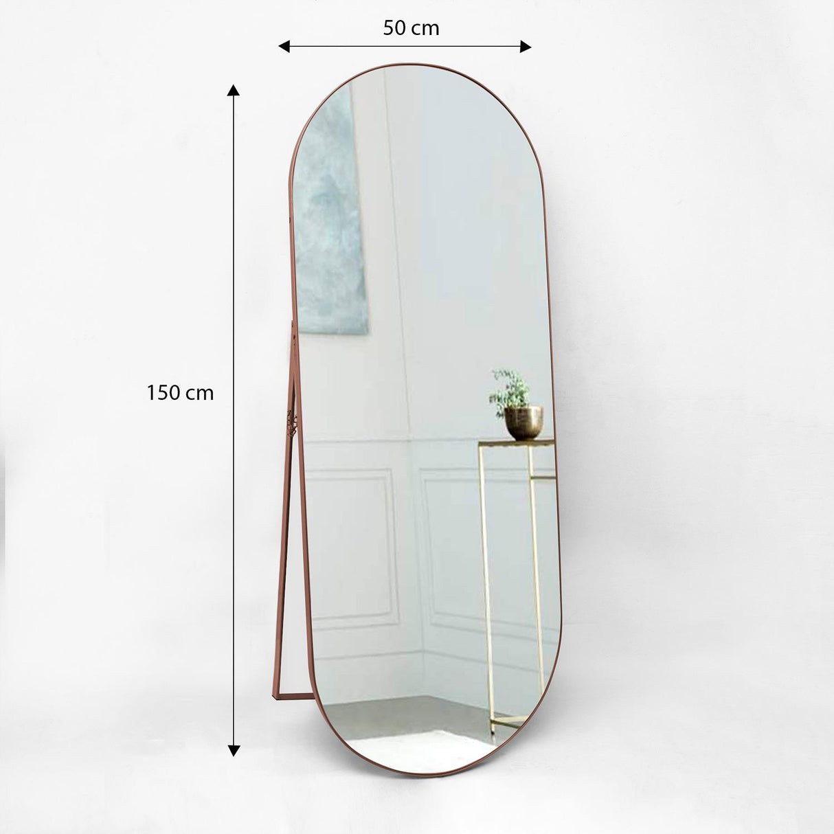 Espejo de Piso Mayorca Cobre 50x150cm Ovalado con Marco Metálico - Espejos Decorativos | Bylmo