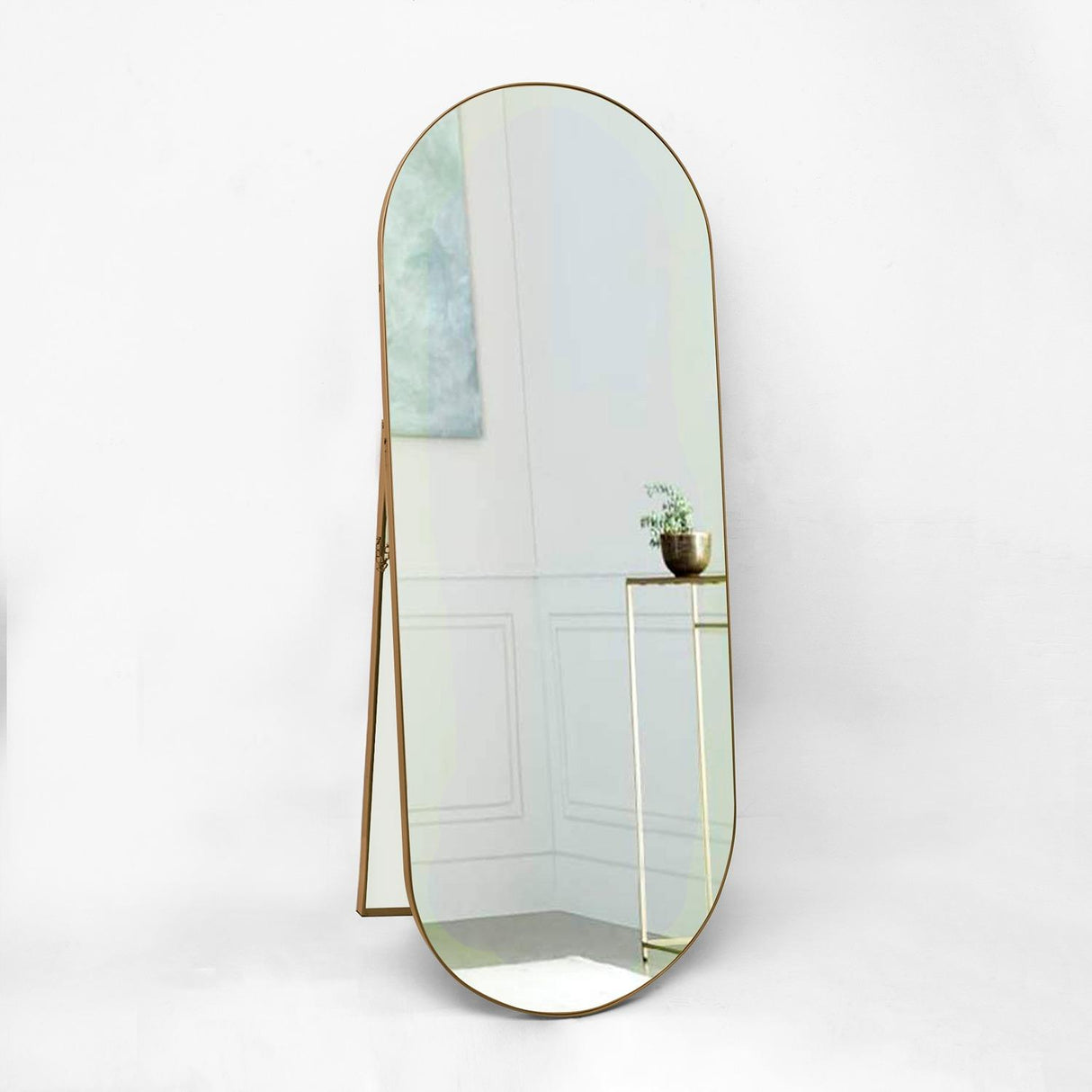 Espejo de Piso Mayorca Dorado 50x150cm Ovalado con Marco Metálico - Espejos Decorativos | Bylmo