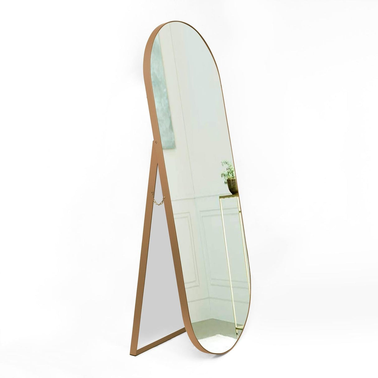 Espejo de Piso Mayorca Dorado 50x150cm Ovalado con Marco Metálico - Espejos Decorativos | Bylmo