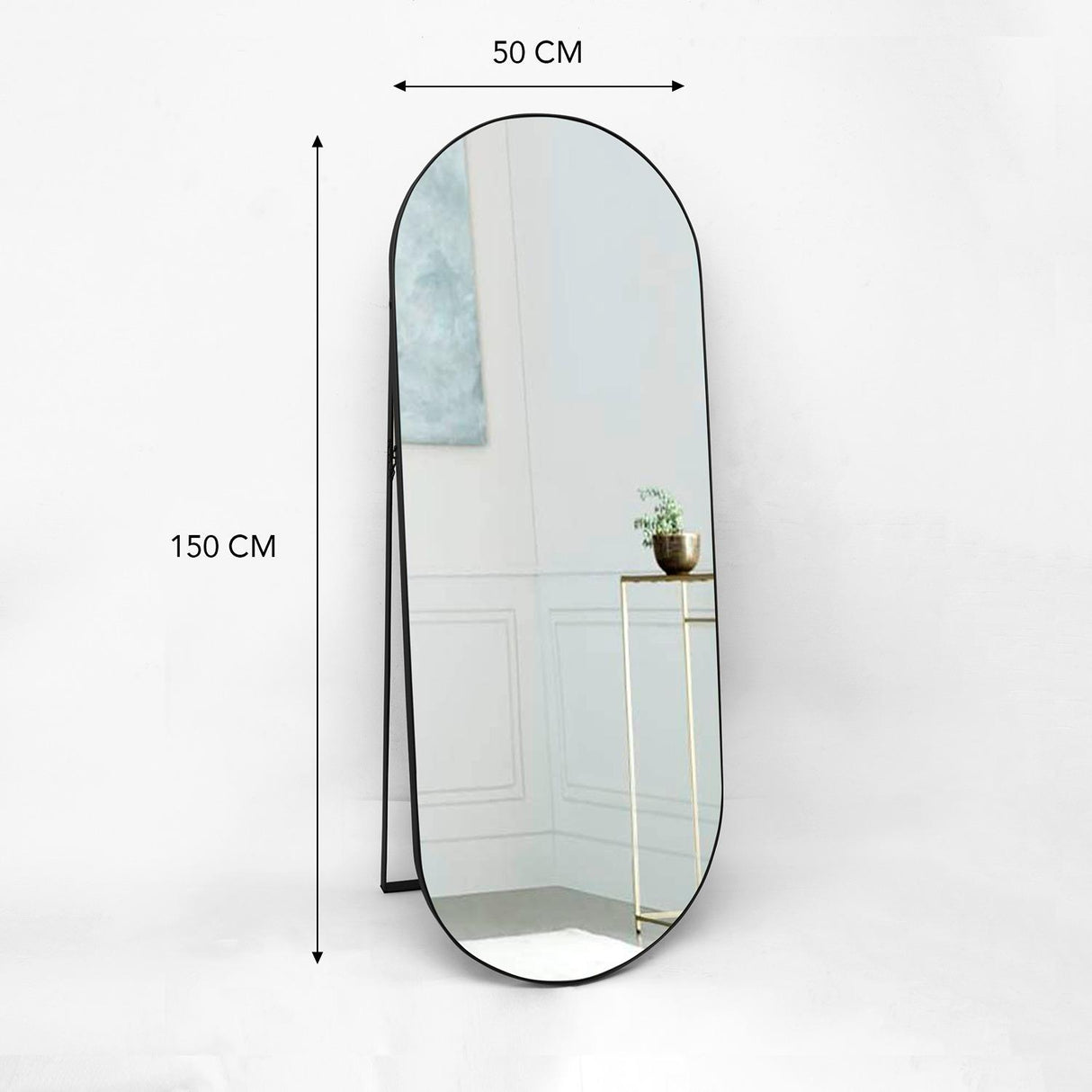 Espejo de Piso Mayorca Negro 50x150cm Ovalado con Marco Metálico - Espejos Decorativos | Bylmo