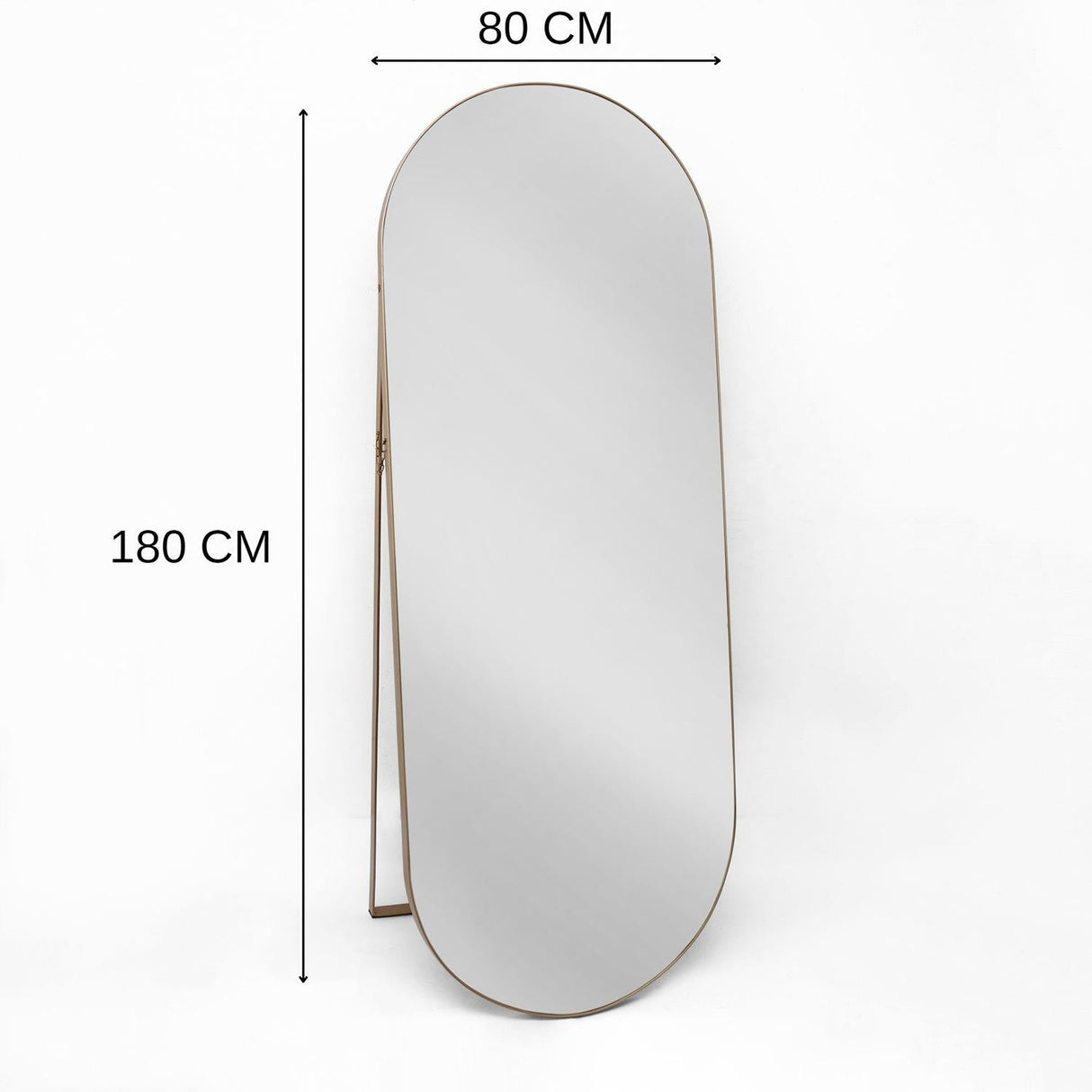Espejo de Piso Mayorca Dorado 80x180cm Ovalado con Marco Metálico - Espejos Decorativos | Bylmo