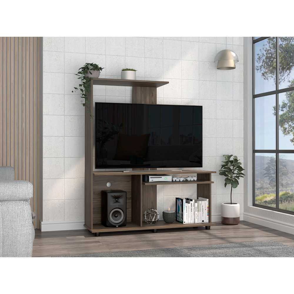 Centro de Entretenimiento Magallanes Coñac 120x140cm Para TV Hasta 50 Pulgadas sin Cajones con Ranuras para Cables y con Patas - Muebles para TV | Bylmo
