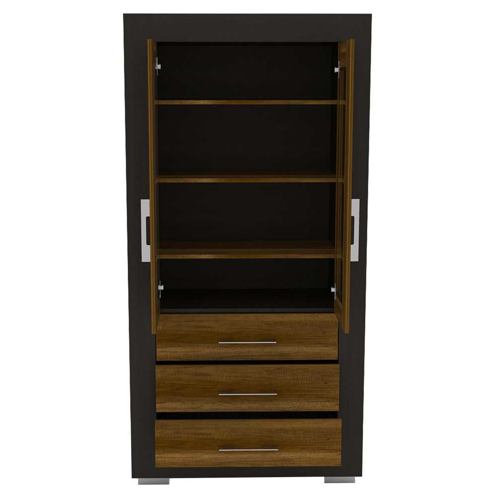 Vitrina Albatros Wengue 90x182cm con Cuatro Compartimientos y con Tres Cajones - Bifes | Bylmo