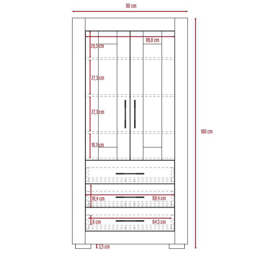 Vitrina Albatros Wengue 90x182cm con Cuatro Compartimientos y con Tres Cajones - Bifes | Bylmo