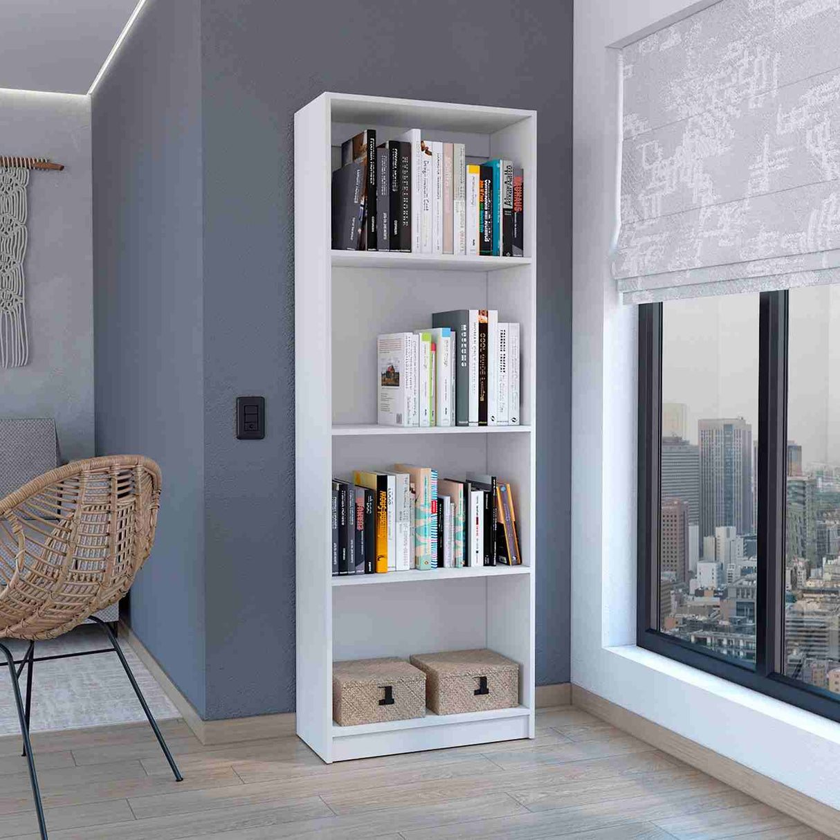Estantería Home Blanco 63x181cm con Cuatro Compartimientos - Bibliotecas y Estanterías | Bylmo