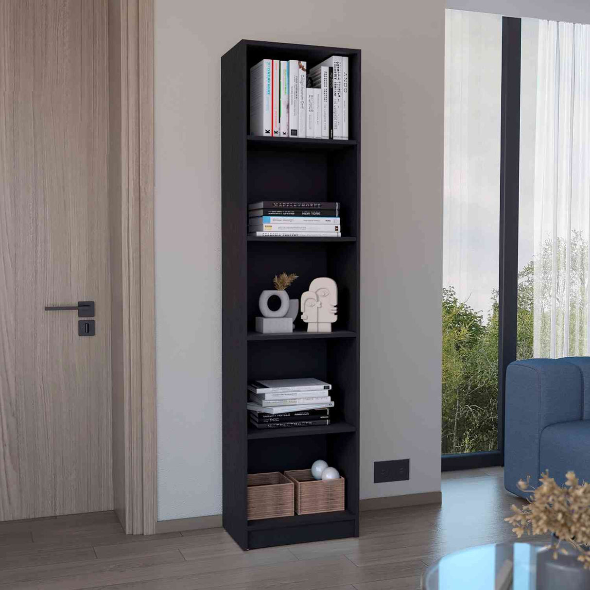 Estantería Home Wengue 45x181cm con Cinco Compartimientos - Bibliotecas y Estanterías | Bylmo
