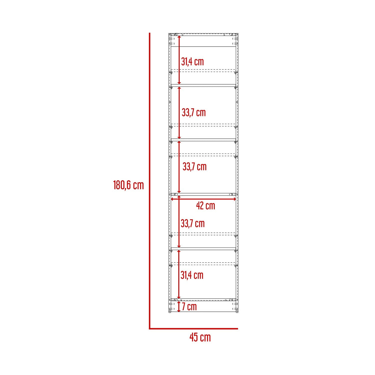 Estantería Home Wengue 45x181cm con Cinco Compartimientos - Bibliotecas y Estanterías | Bylmo