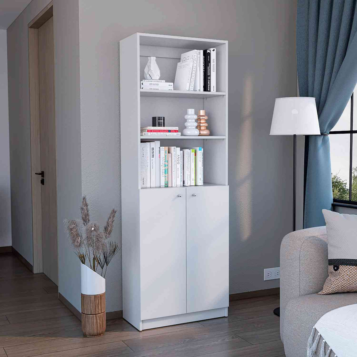 Estantería Home Blanco 62.8x180.6cm con Tres Compartimientos y con Un Cajón - Bibliotecas y Estanterías | Bylmo
