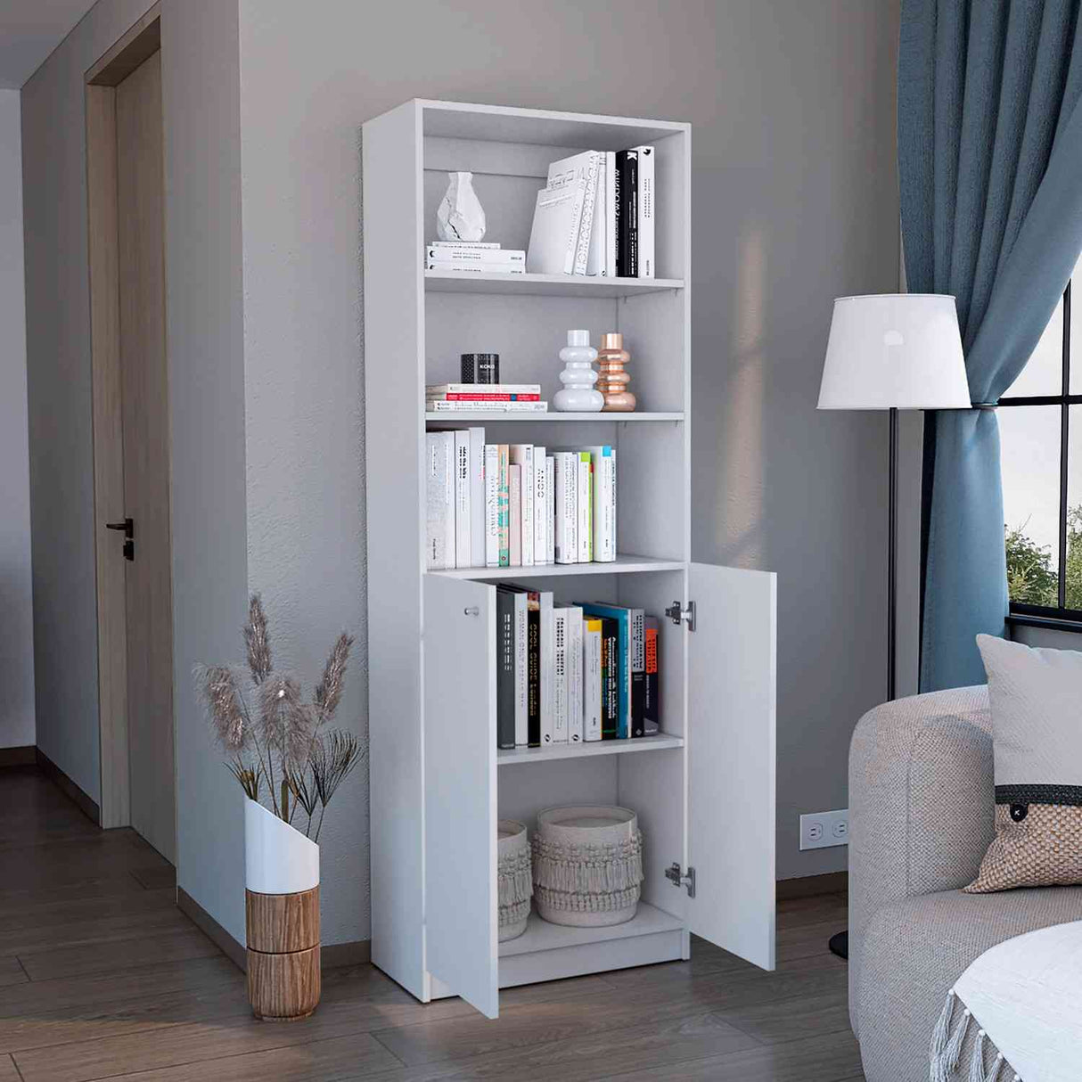 Estantería Home Blanco 62.8x180.6cm con Tres Compartimientos y con Un Cajón - Bibliotecas y Estanterías | Bylmo