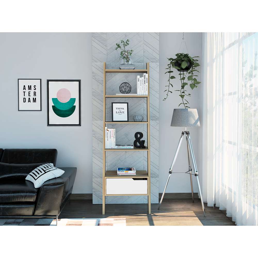 Biblioteca Escalera Oslo Duna 56 cm con Cajón y Entrepaños - Bibliotecas | Bylmo